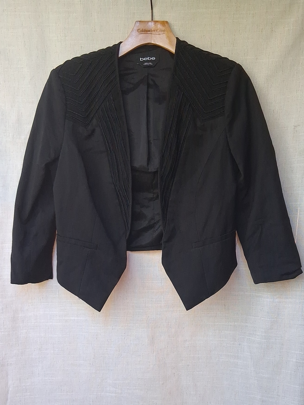 Bebe Cropped Tuxedo Jacket Blazer Black 8